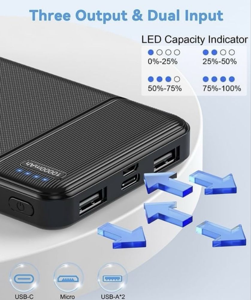 2 x przenośna ładowarka Power Bank USB C o pojemności 10 000 mAh.