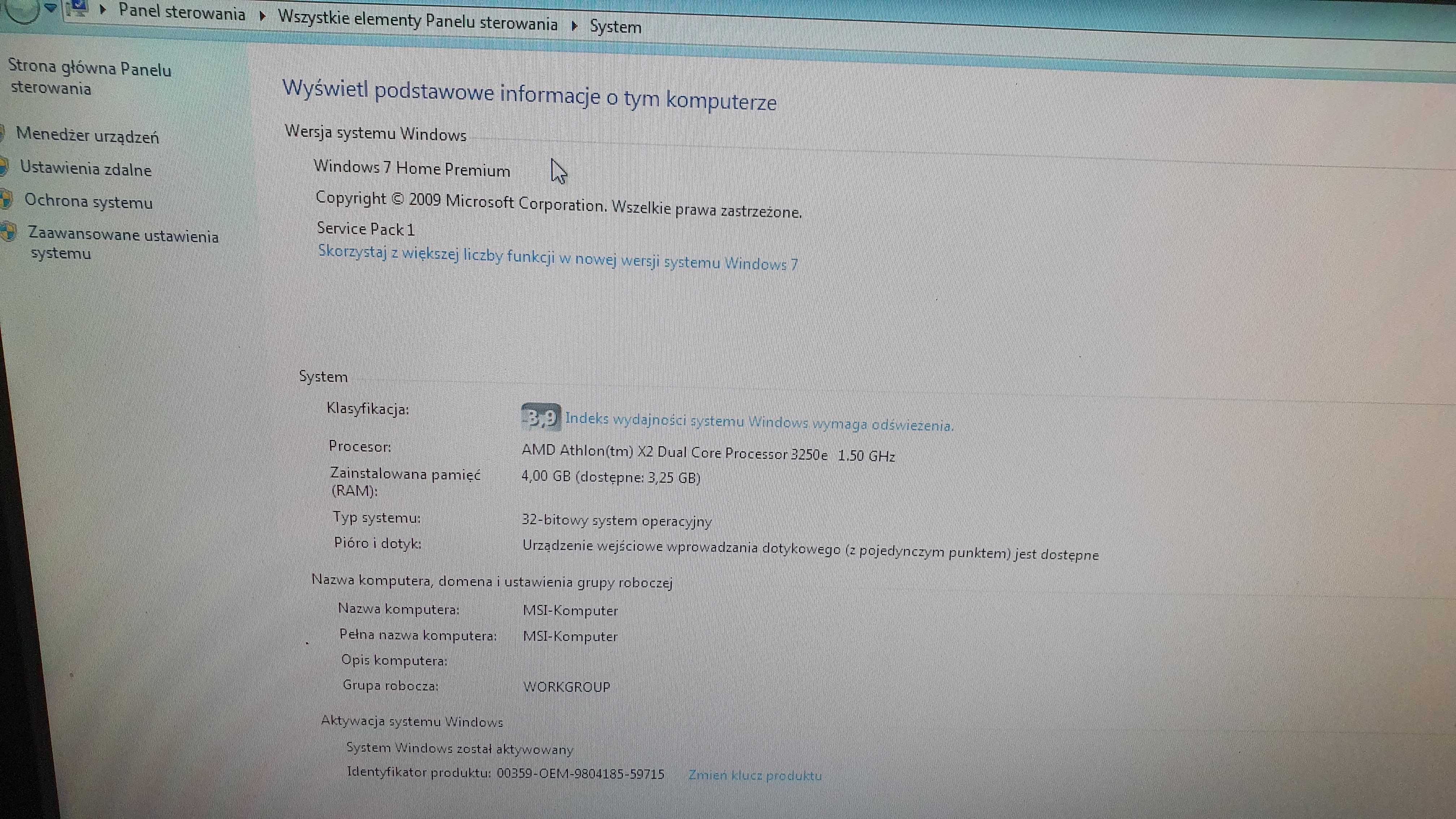 Komputer stacjonarmy MSI Windows 7 home premium klawiatura Lenovo mysz