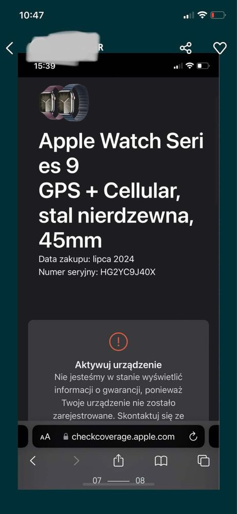 Nieaktywowany Aplle Watch 9 A2984 Wer.Bransoleta Mediolańska/BezRat!