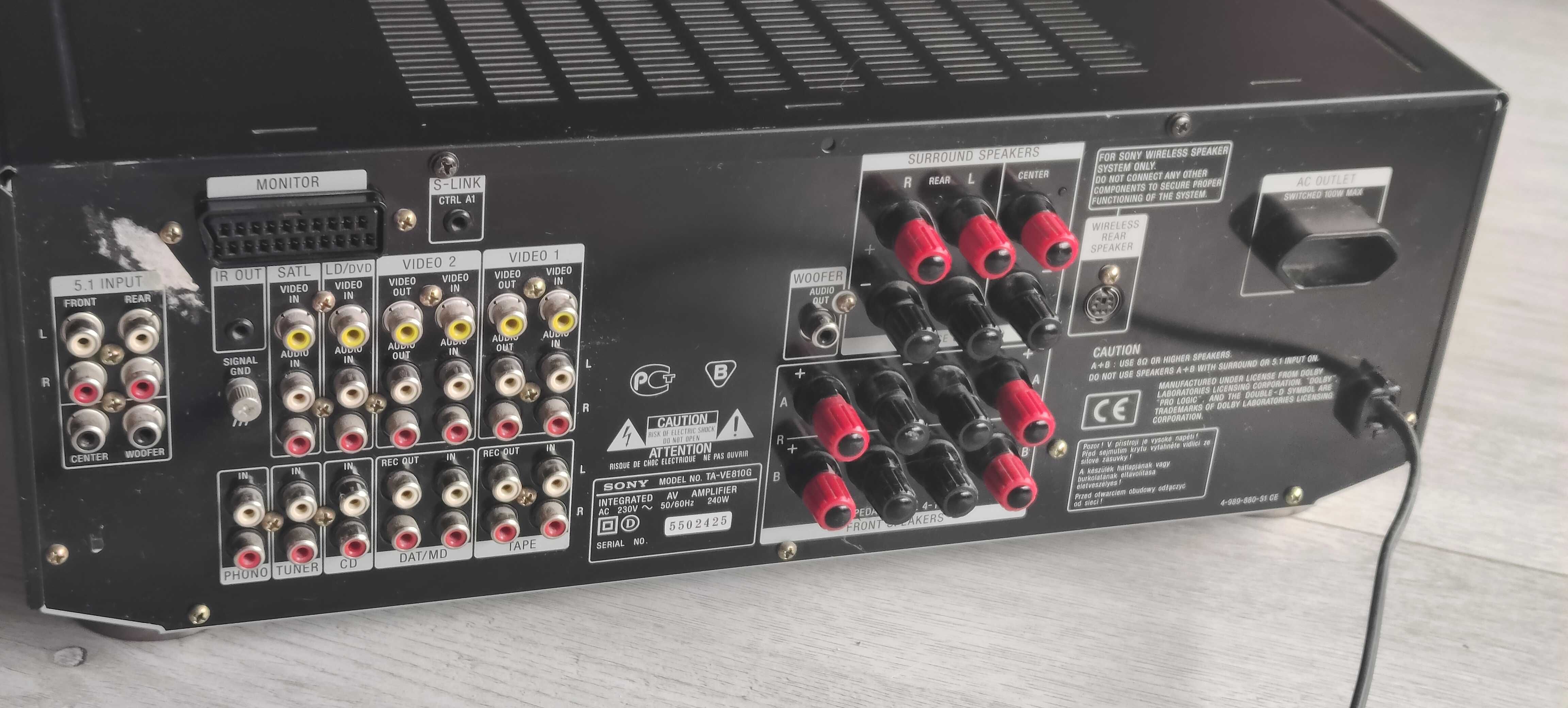 Sony TA-VE810G wzmacniacz 5.1 - moc 5x100 W, DSP, Dolby Pro Logic