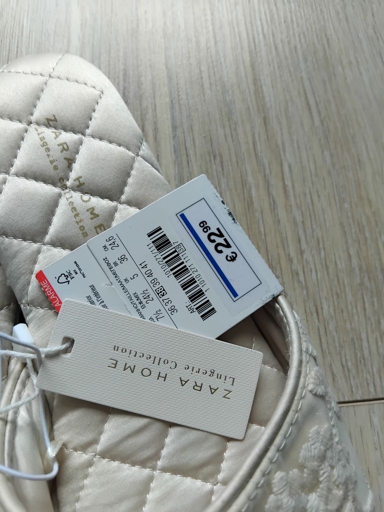 nowe Zara Home 38 (24 cm) eleganckie lekkie pantofle domowe kapcie