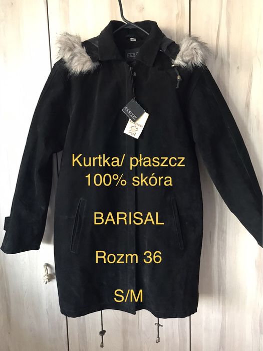 Płaszcz/ kurtka Barisal 100% skóra, czarna, damska, z kapturem, nowa z