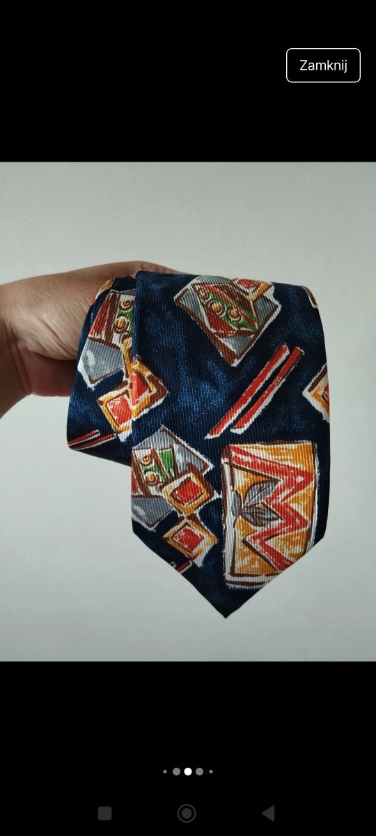 Jedwabny krawat 9 cm 100% silk vintage Wasa