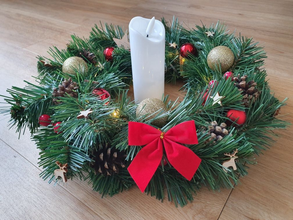 wieniec LED świecący wianek stroik na drzwi stół świąteczny lampki