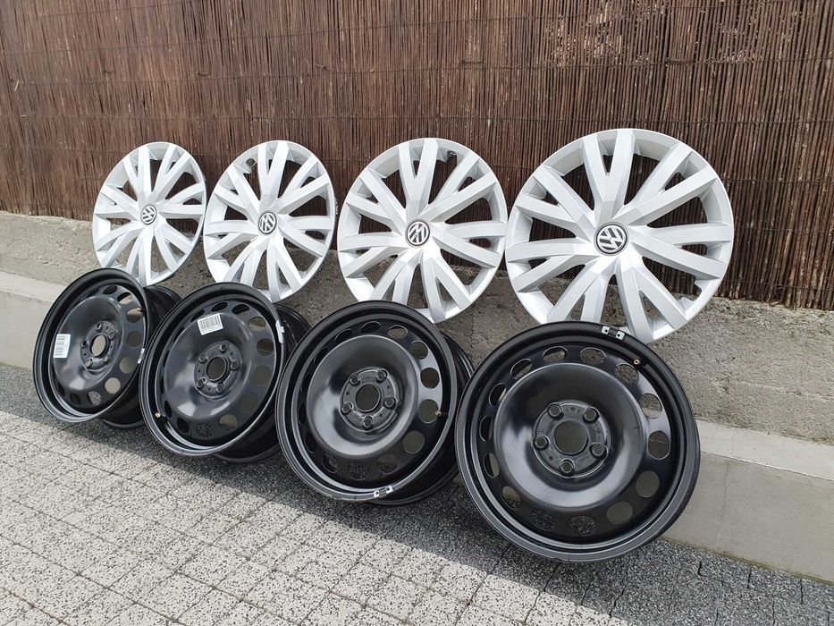 4x Oryginalne felgi stalowe 16-stki VW 5x112 z kołpakami