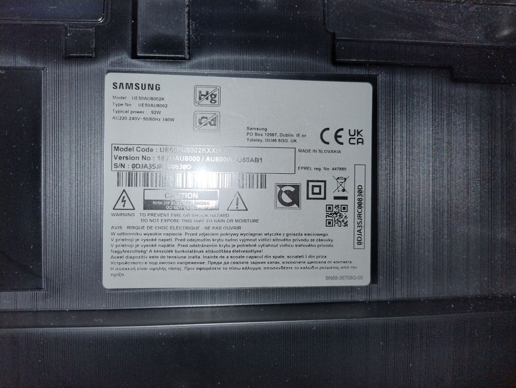 Telewizor Samsung Smart UE50AU8002K 50 cali uszkodzony płaski
