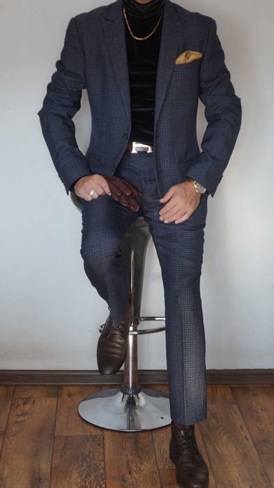 Garnitur Medicine Roz. M Kol. Granatowy Krata Slim Fit