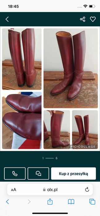 Oficerki skórzane jeździeckie rozmiar 40 bordowe/czerwone