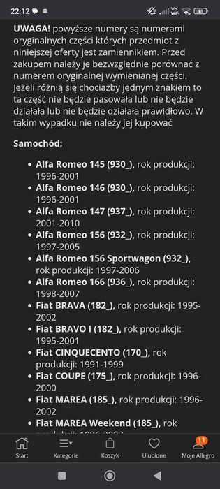 Zestaw naprawczy do alfy Romeo 156