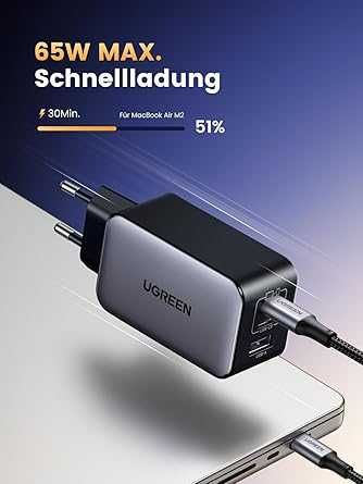 UGREEN Nexode USB C Ładowarka 65W USB C Zasilacz 3-portowa ładowarka