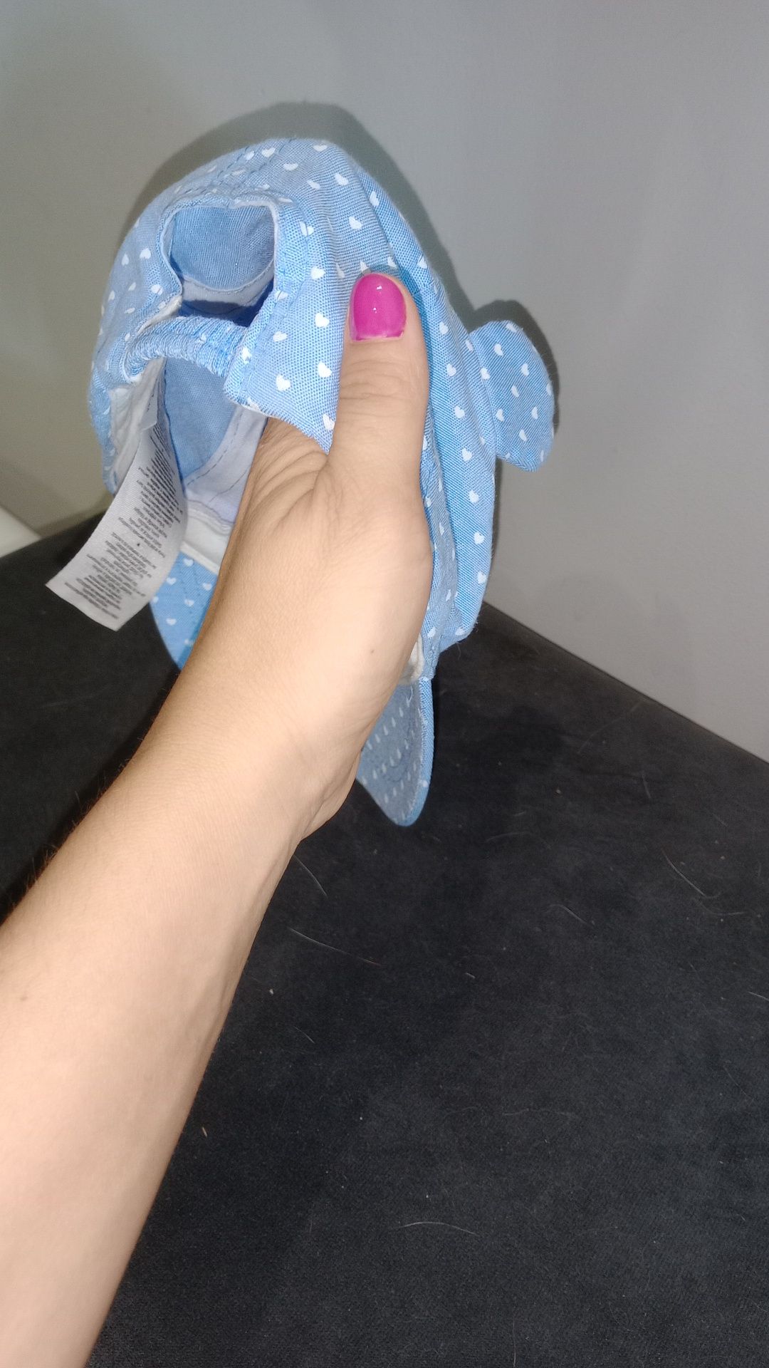 Czapka z daszkiem dla dziewczynki 74 80 uszka serduszka jeans