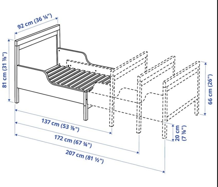 używane drewniane łóżko (IKEA) – "rosnące z dzieckiem" z materacem