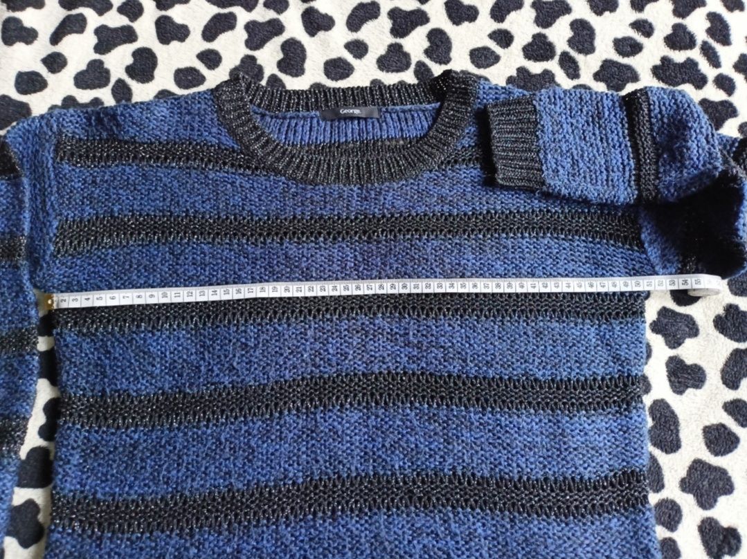 Granatowy sweter z połyskującym wzorem, sweterek w paski rozmiar M/L