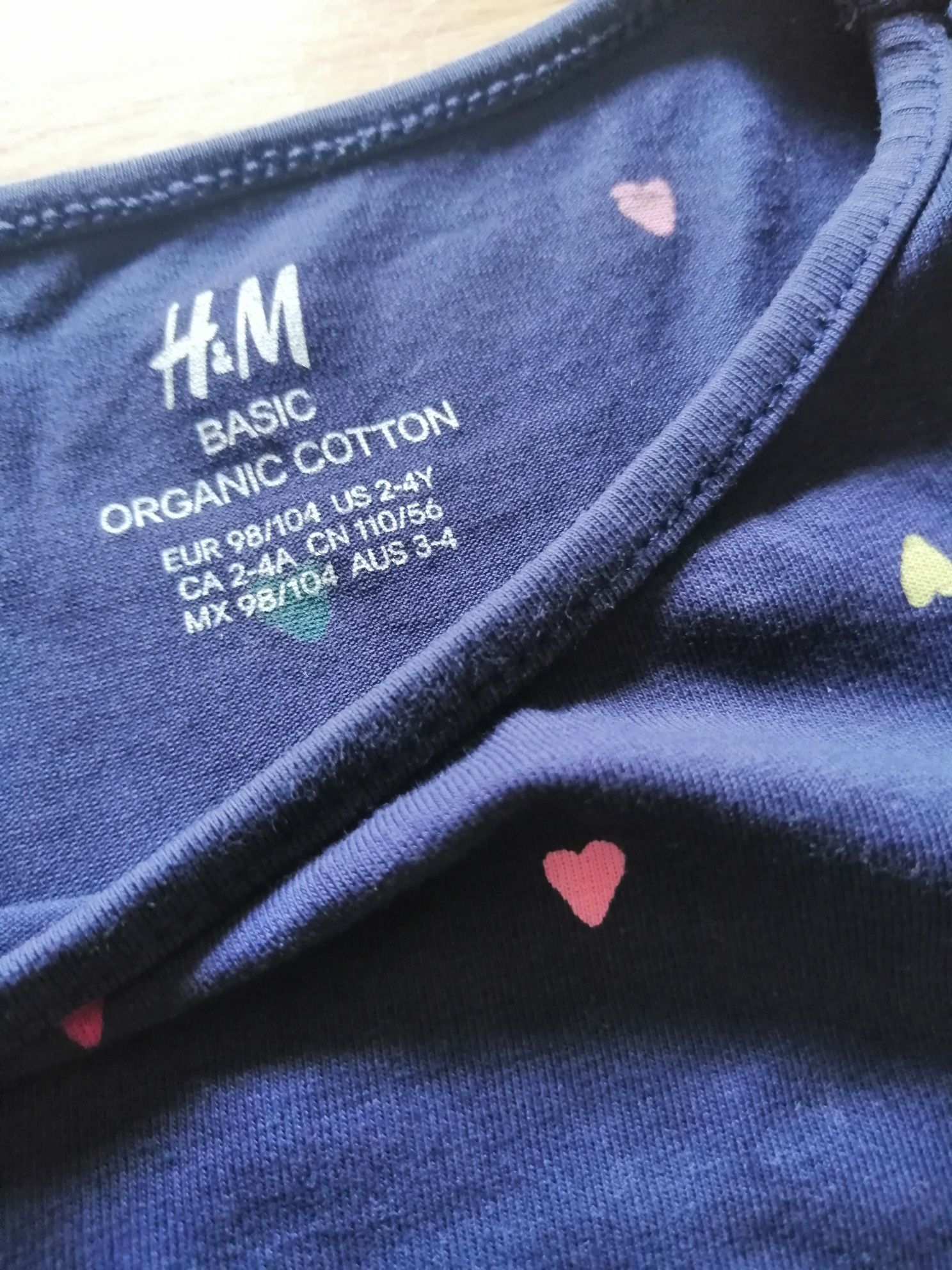 Granatowa bluzka kolorowe serduszka H&M 98 104