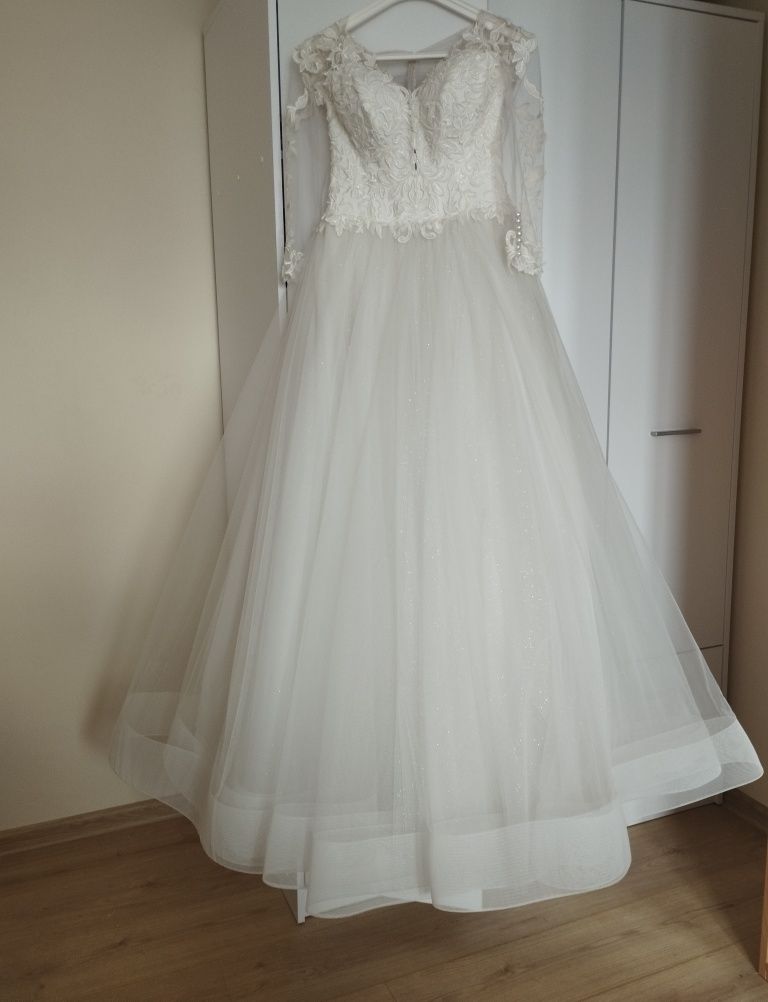 Suknia ślubna 38/40 biała koronka perła NOWA bride dress luxuary ślub