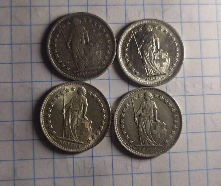 1\2 франка, Швейцарія 1921 "B",1967 "B", 1956 "B" 1948 "B"срібло 0.835