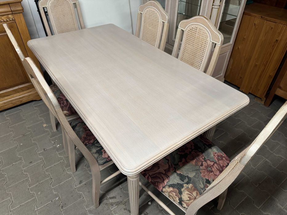 Stół drewniany zestaw stół i krzesła w stylu prowansalskim ecru