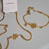 Śliczny zestaw biżuterii bransoletka plus łańcuszek motyw z wężem 
Ze
