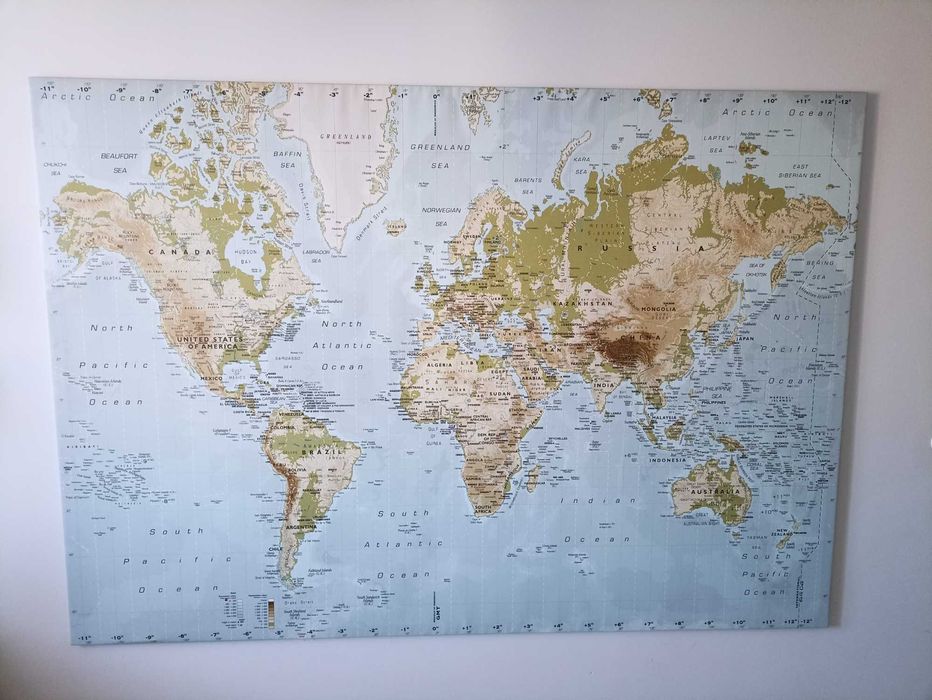 Mapa Świata, Wydruk na płótnie/obraz  200 x 140 cm