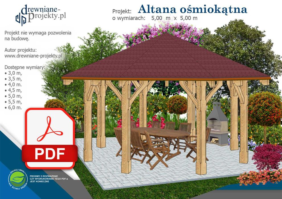 Projekt DIY: Altana, altanka, wiata ogrodowa, drewniana - plik PDF !!