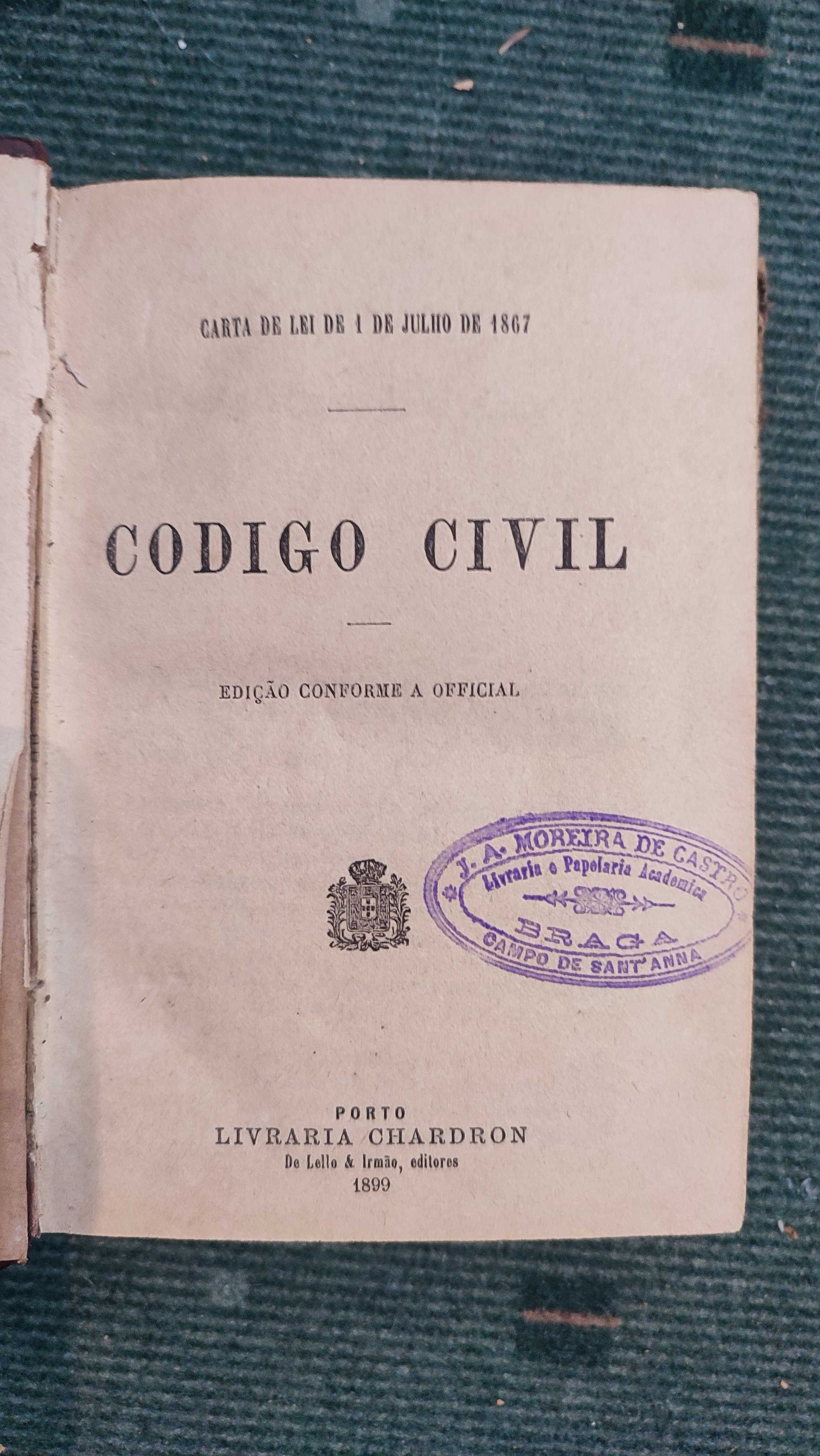 Codigo Civil - Edição Livraria Chardron, 1899