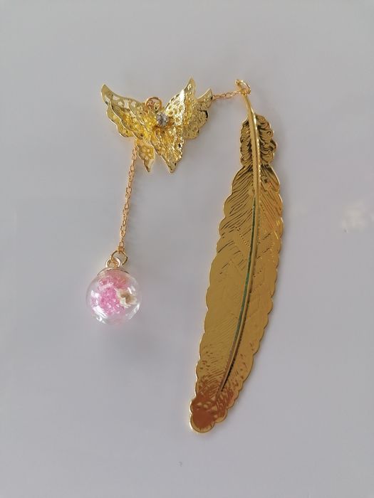 Elegancka glamour zakładka do książki dzień nauczyciela liść motyl cyr