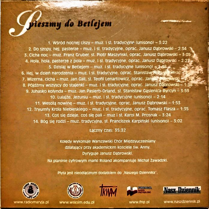 Płyta CD 14 znanych kolęd "Śpieszmy do Betlejem"