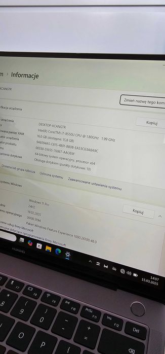 Huawei Matebook X Pro i7-8550U/16GB/512SSD/Win11pro Grafika MX150