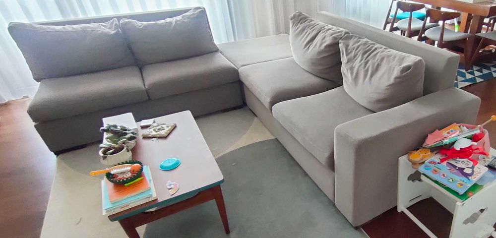 Sofá de Canto em Tecido Cinza
