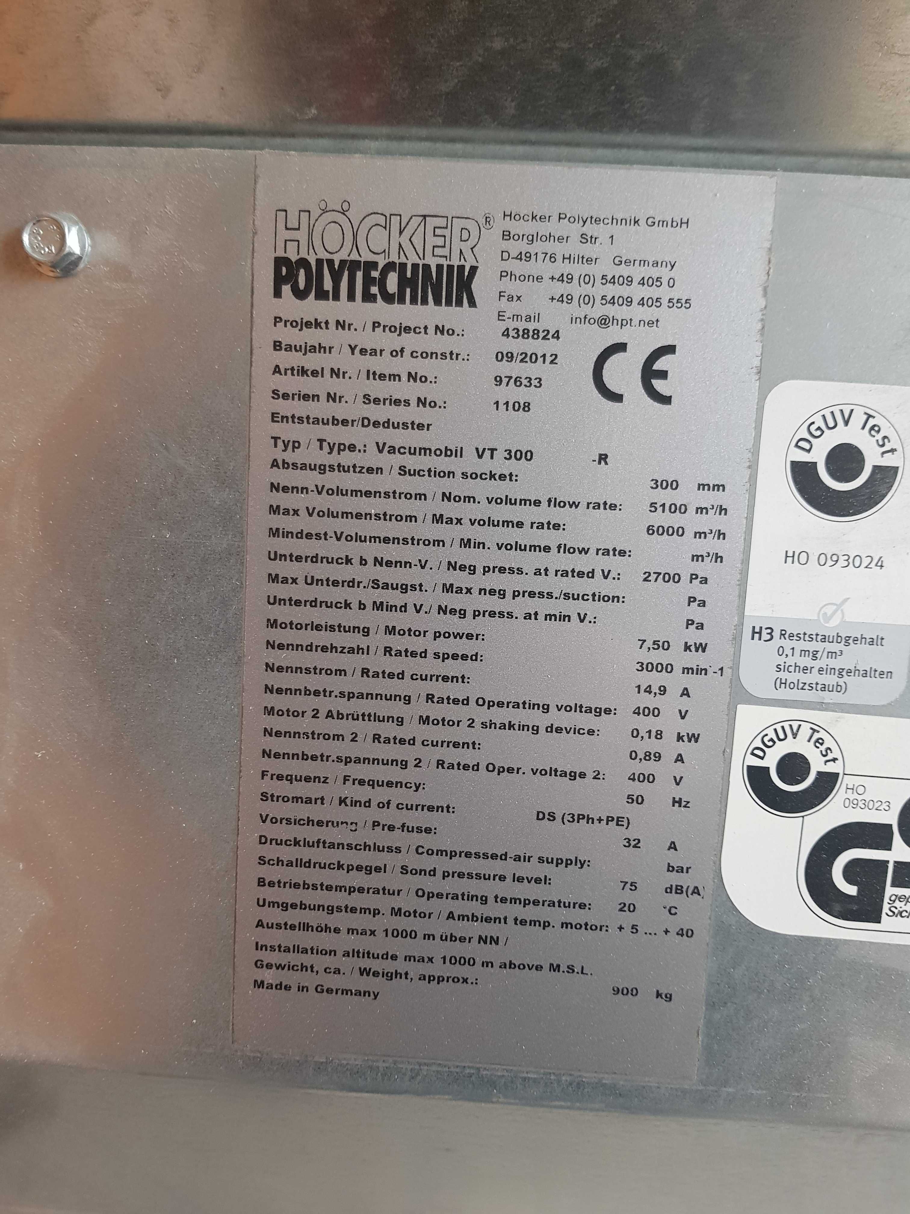 Wyciąg trocin  HOCKER POLYTECHNIK Vacumobil  VT 300 Schuko Alko Nestro