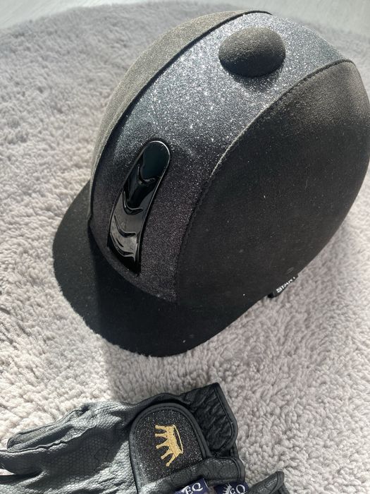 kask jeździecki start 54 czarny zamszowy błyszczący brokat jazda konna