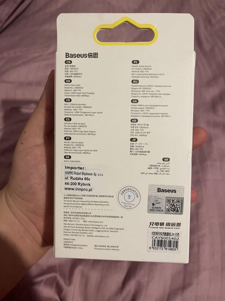Kabel Baseus USB do USB-C Superior Series 100W 2m Biały