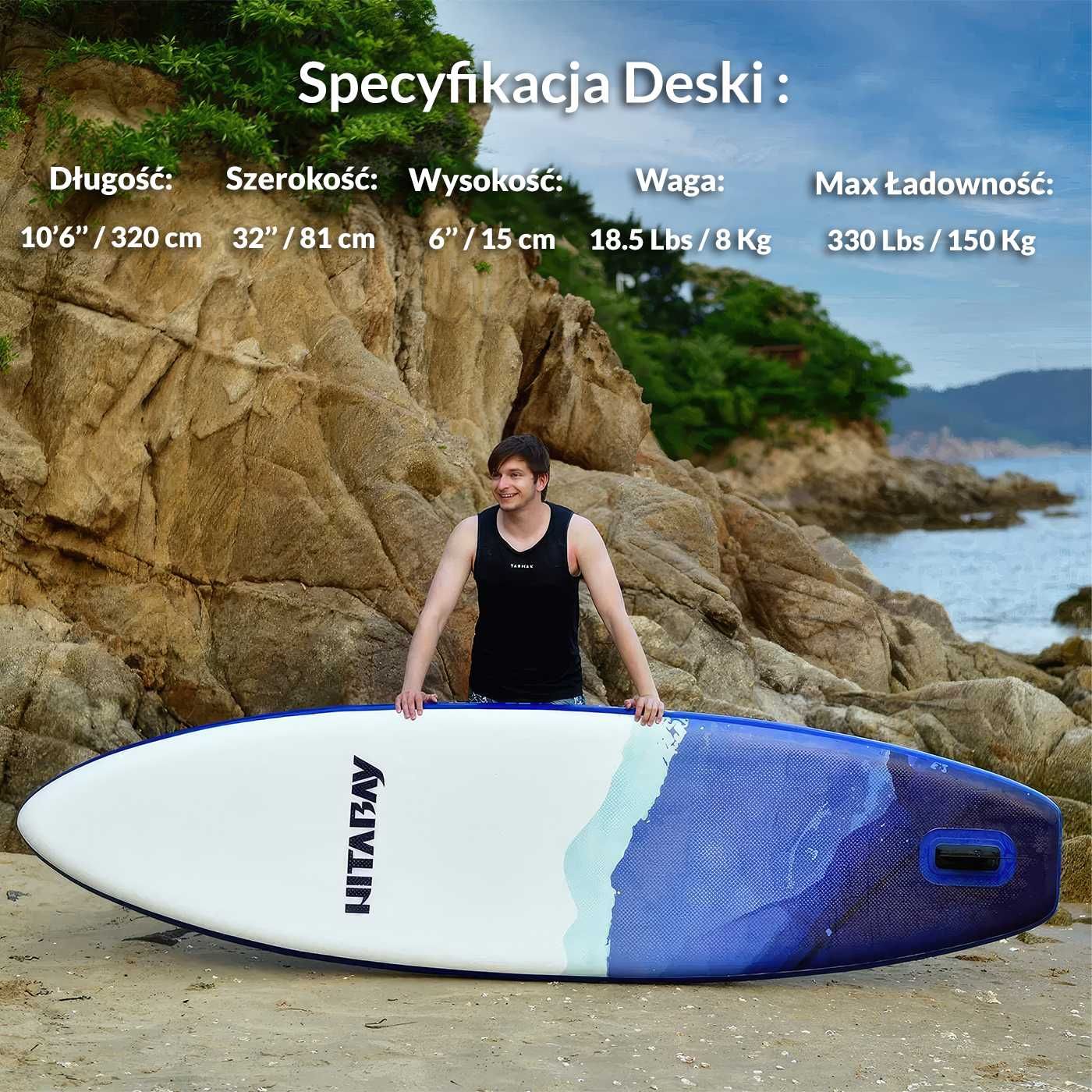 Nowa Deska SUP HITABAY 10'6'' / 320cm / Zestaw - Plecak, Pompka,