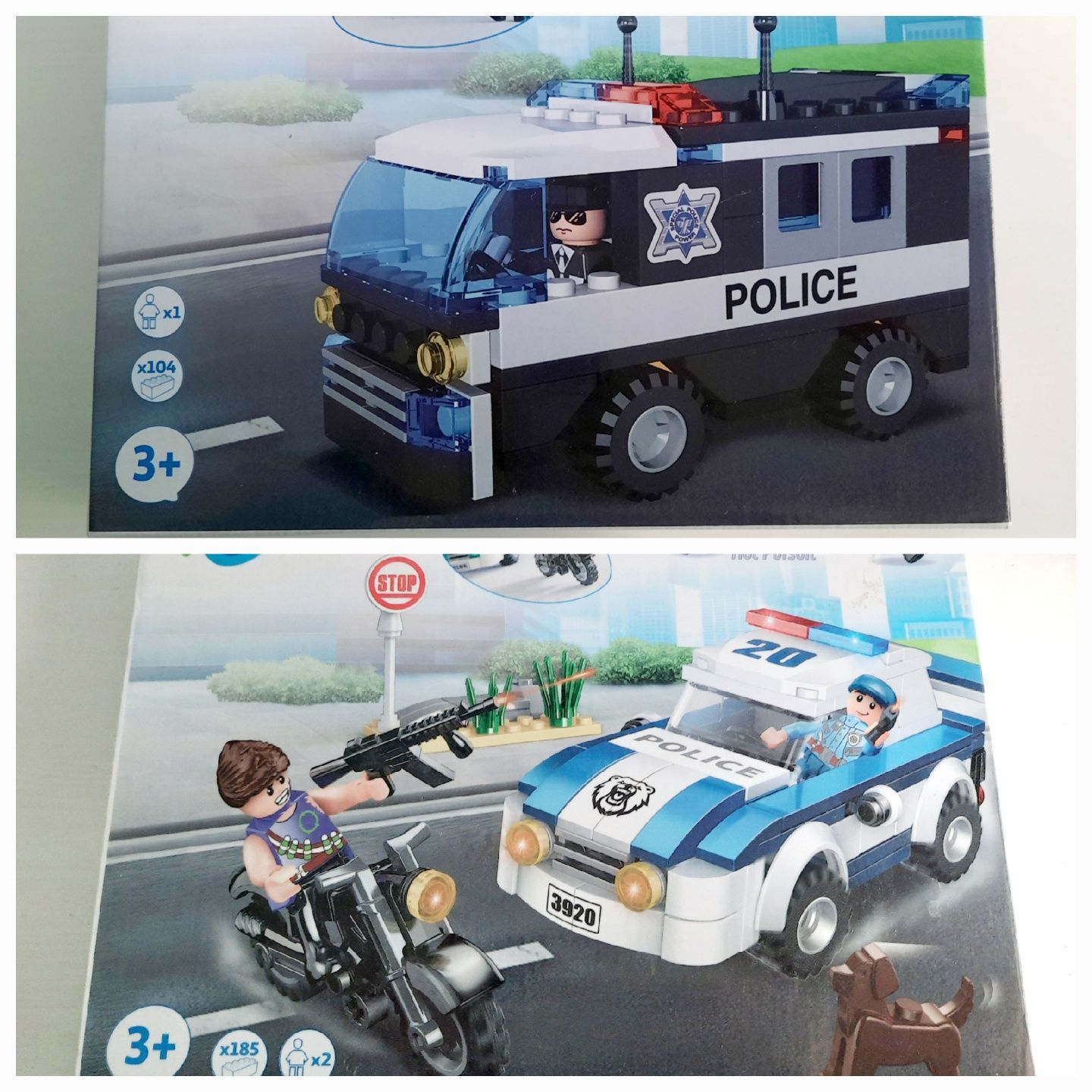 Dois sets de blocos estilo LEGO, Polícias, da One two fun