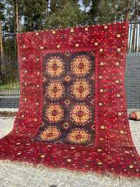 Vintage wełniany r. tkany dywan Afgan wzór Art Deco 300x210 gal 12 tyś