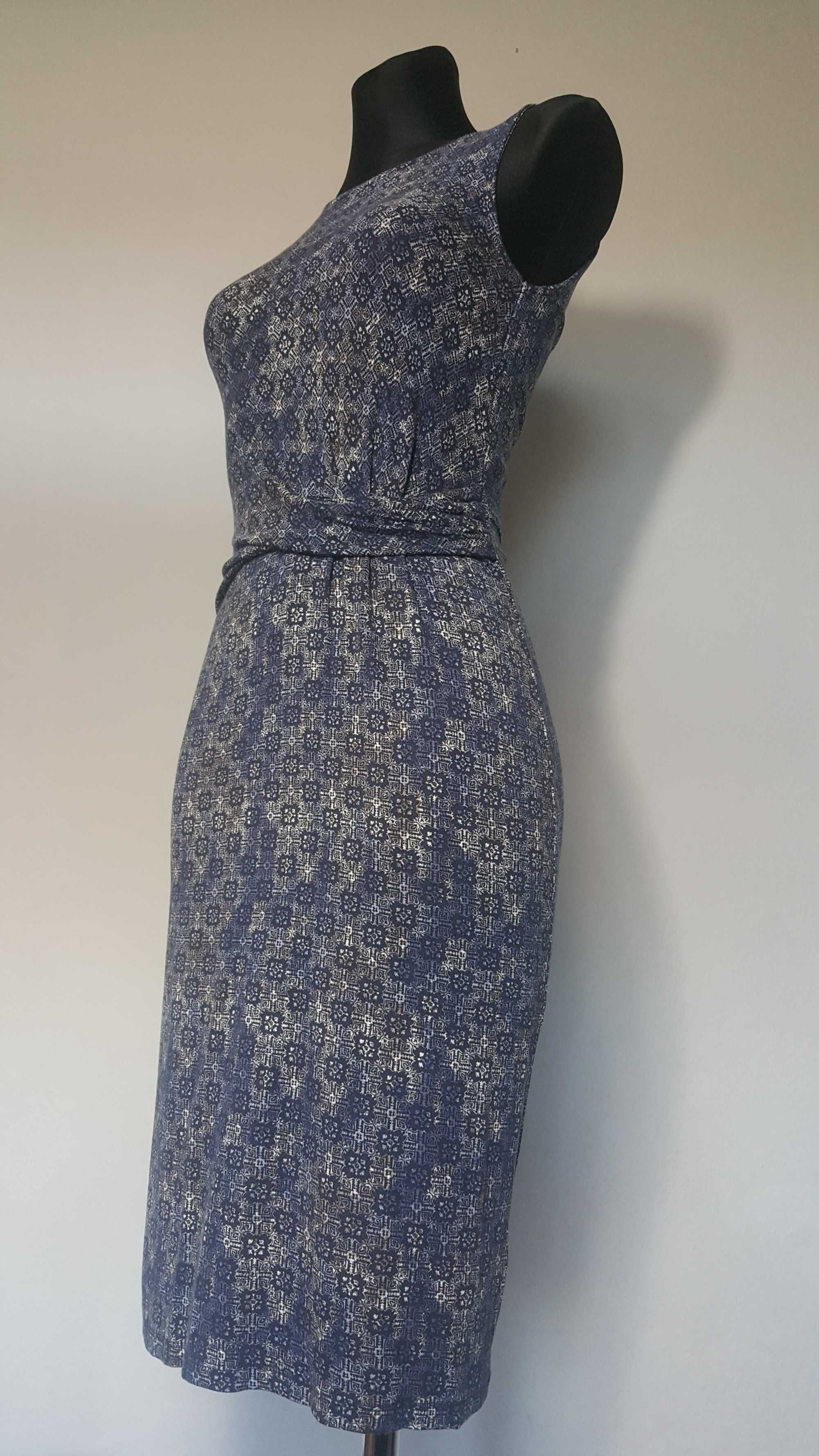 Tom Tailor Niebieska Granatowa dopasowana sukienka Hippie Boho 34 XS