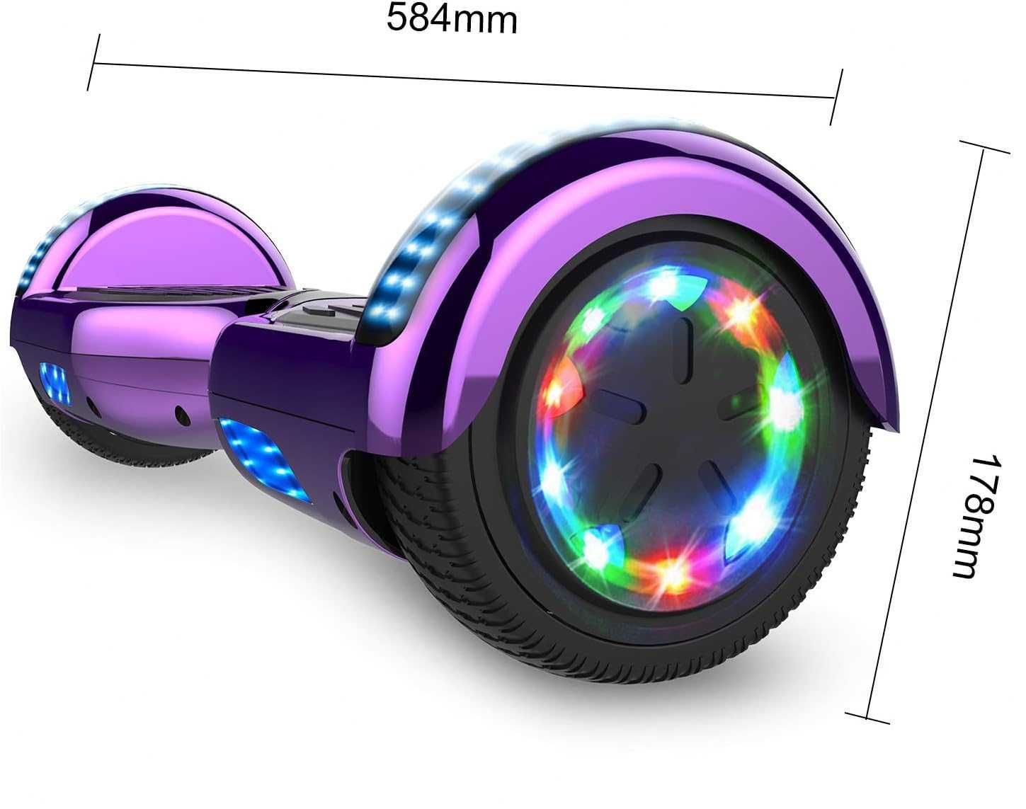 Hoverboard 6'5" 2 rodas com luzes LED, Bluetooth e bolsa de transporte