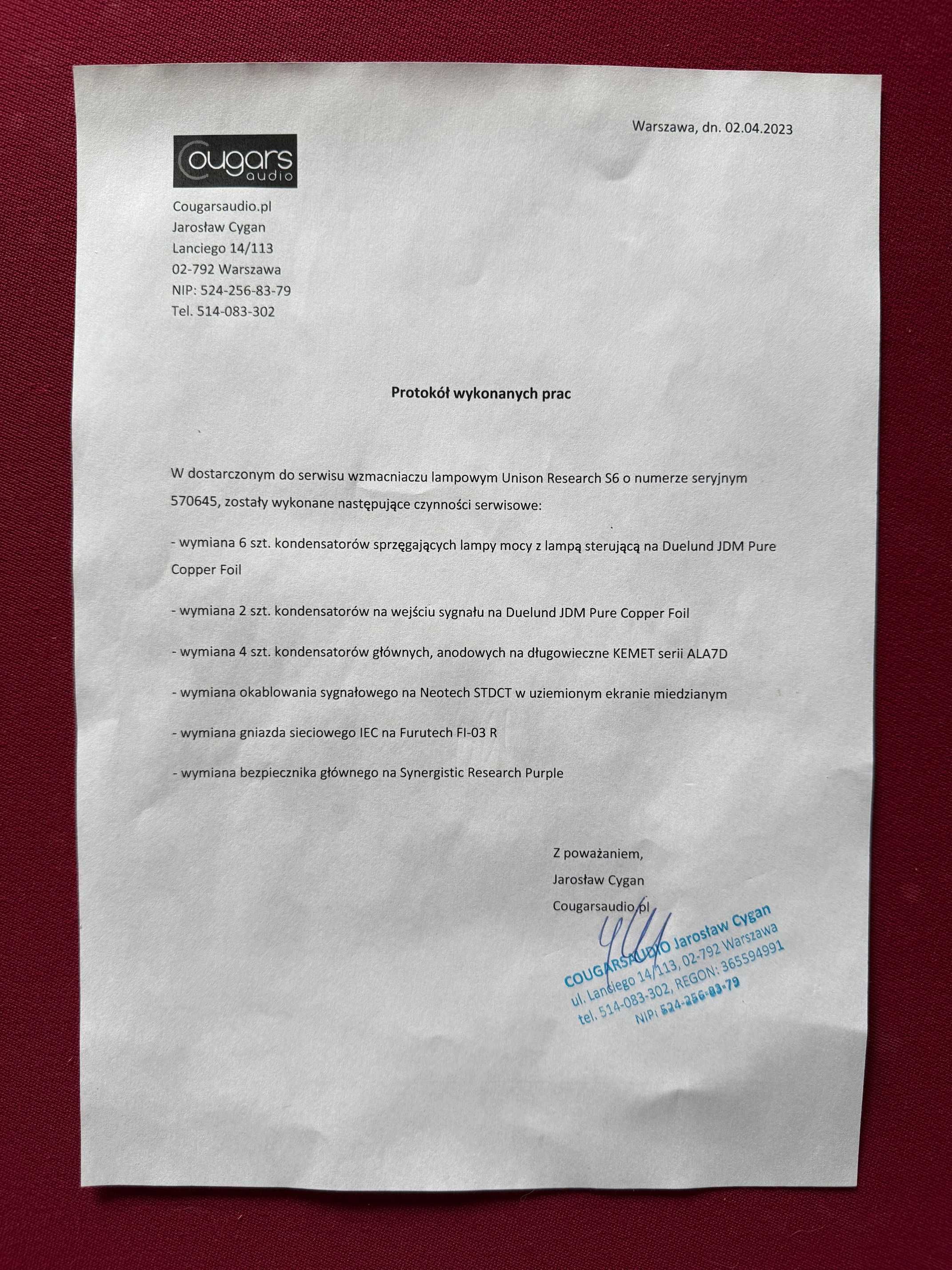 Wzmacniacz lampowy Unison Research S6 po modyfikacjach