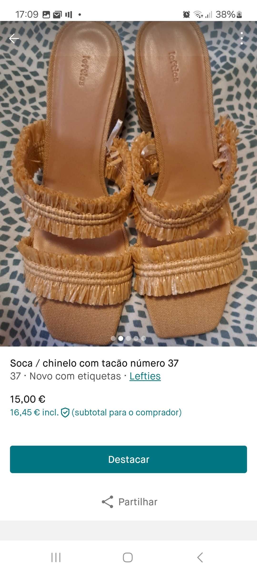 Soca/chinelo com tacao novas com etiqueta tam 37 - Lefties