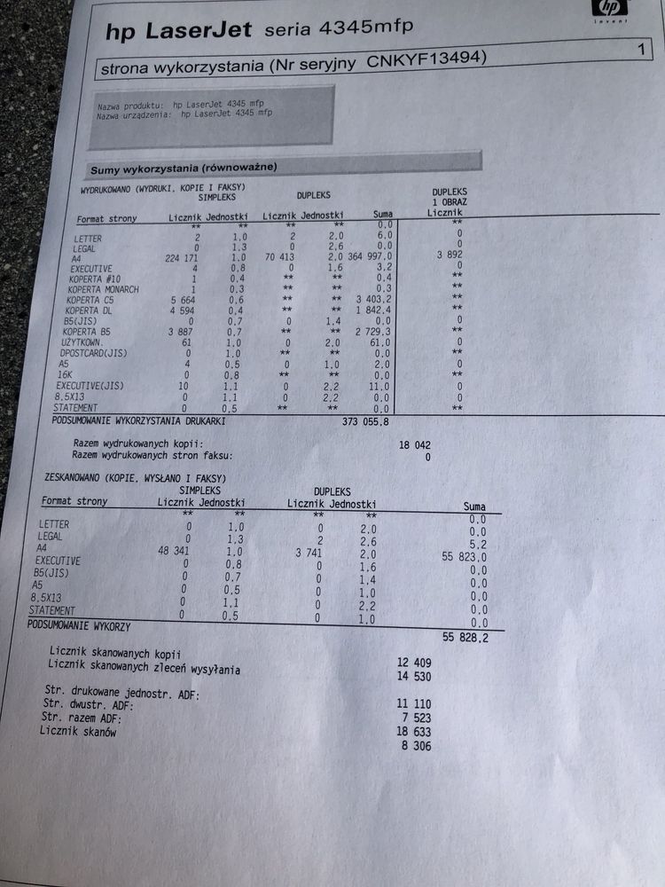 Drukarka Urzadzenie wielofunkcyjne HP Laser Jet 4345mpf