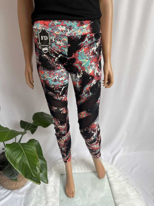 Legginsy sportowe kolorowe z siateczką L/XL nowe z metką FD
