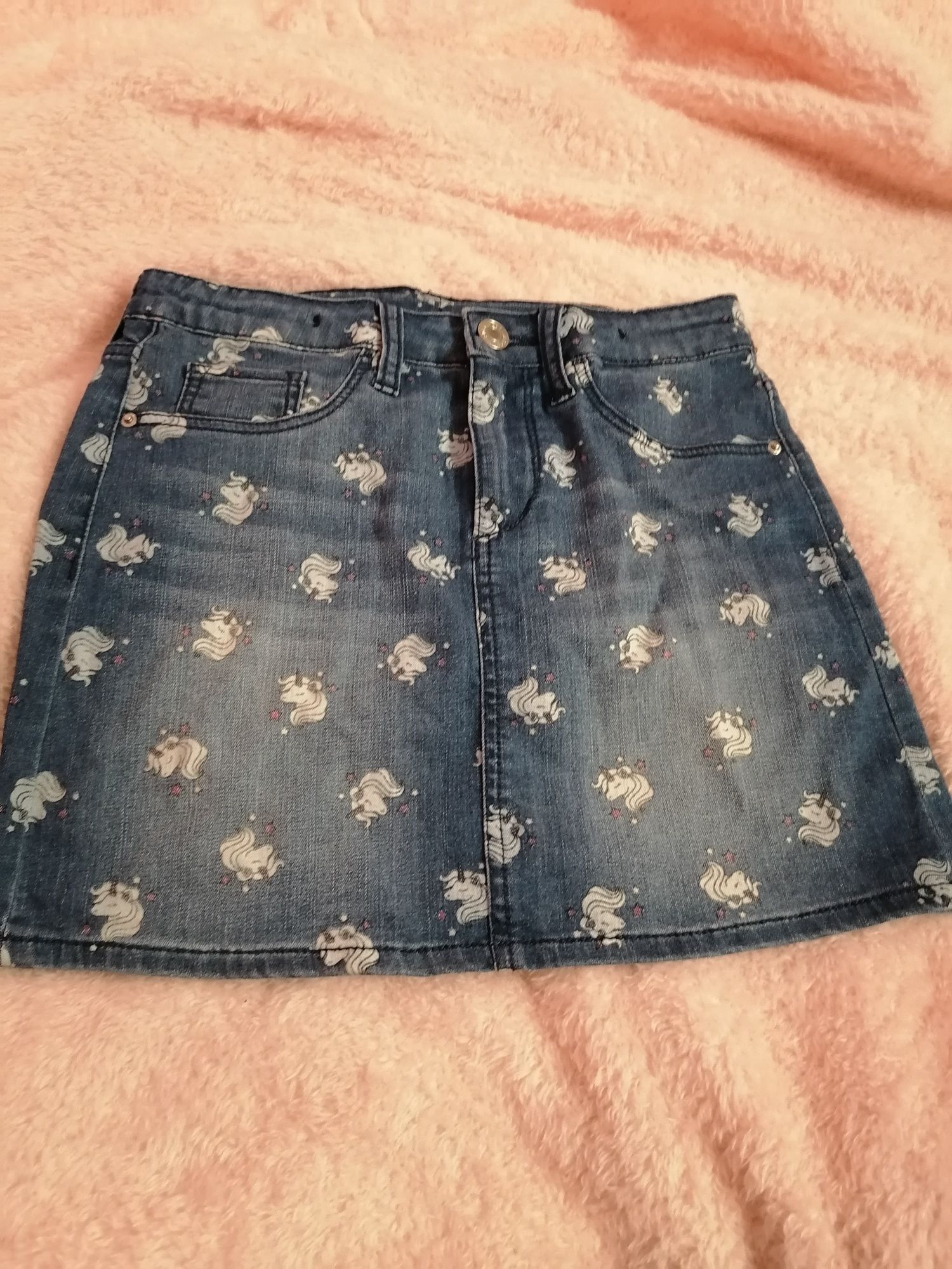 NOWA H&M GRATISY spódniczka dżinsowa r.134 jednorożce,kamizelka,Minnie