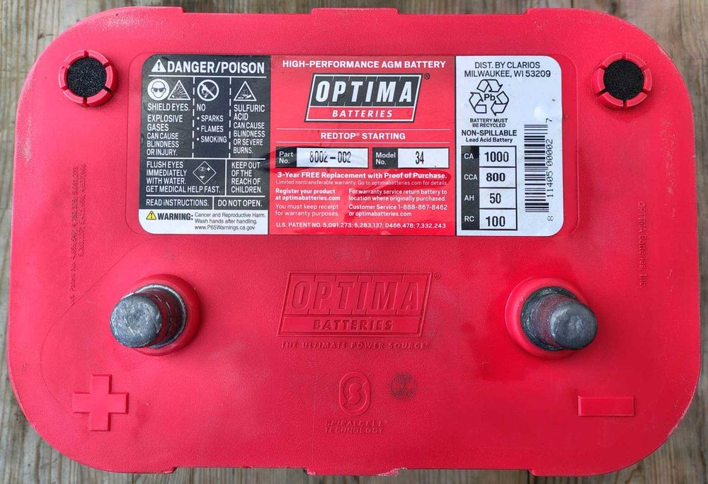 Akumulator Optima Redtop AGM 50 Ah, 800A (CCA), 100% sprawności