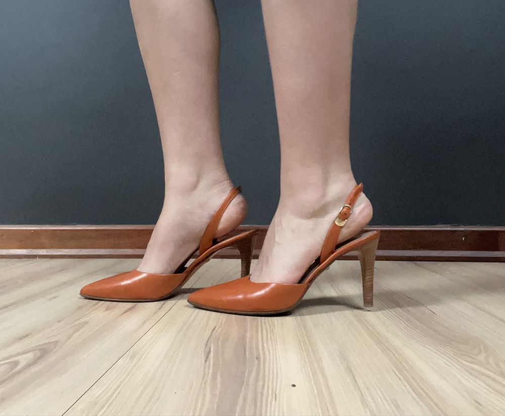 Buty na obcasie rude, z odkryta pieta ELITE