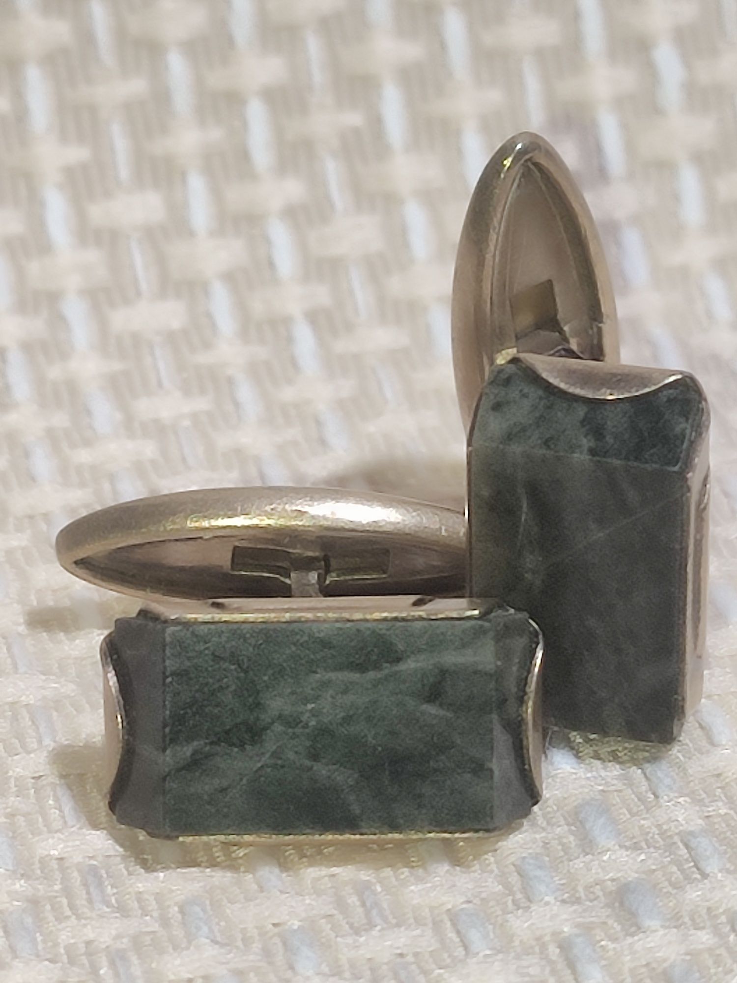 Серебряные запонки с натуральным камнем, СССР, голова вправо, 875 пр