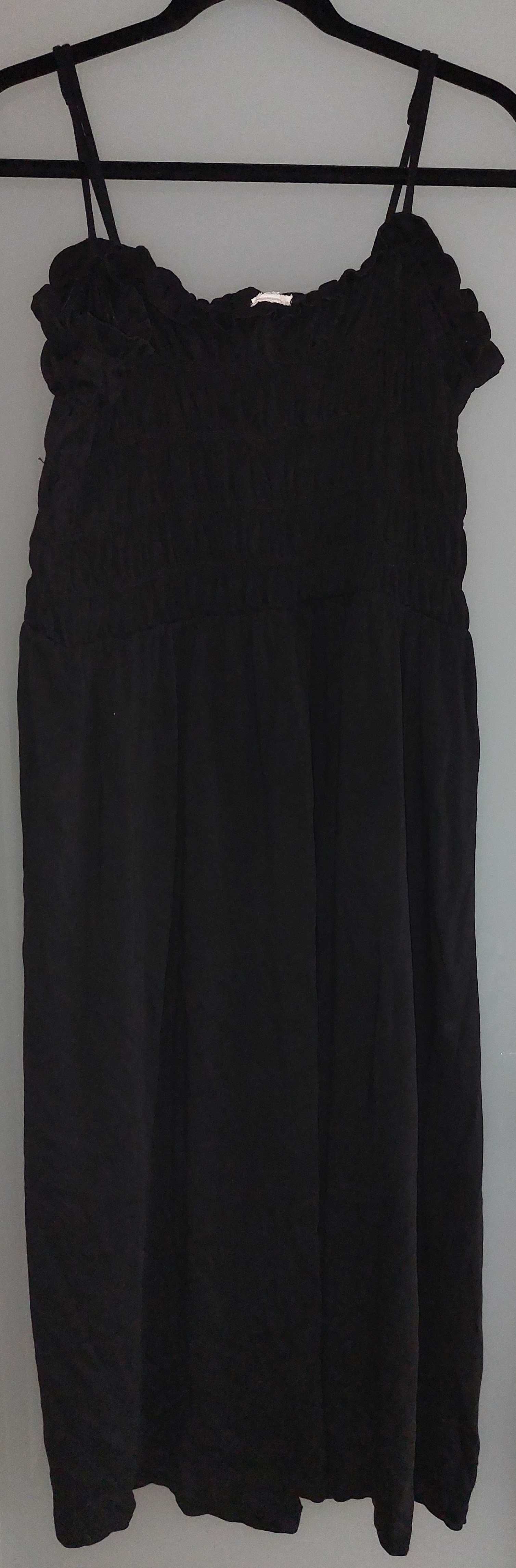 Czarna maxi sukienka na ramiączkach marszczony dekolt H&M 42/XL