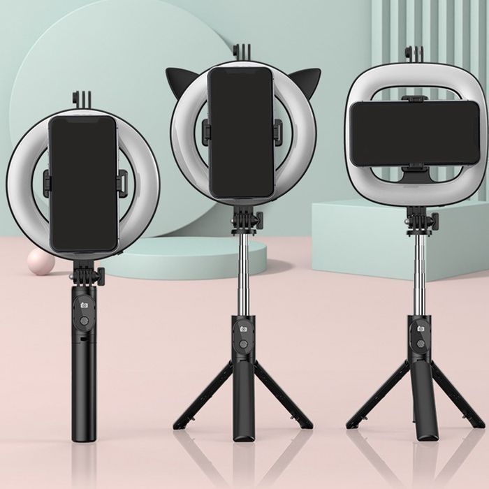 UCHWYT SELFIE - z pilotem bluetooth, tripodem i lampą pierścieniową