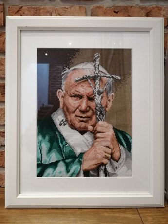 Obraz Jan Paweł II papież haft krzyżykowy rękodzieło 58x48