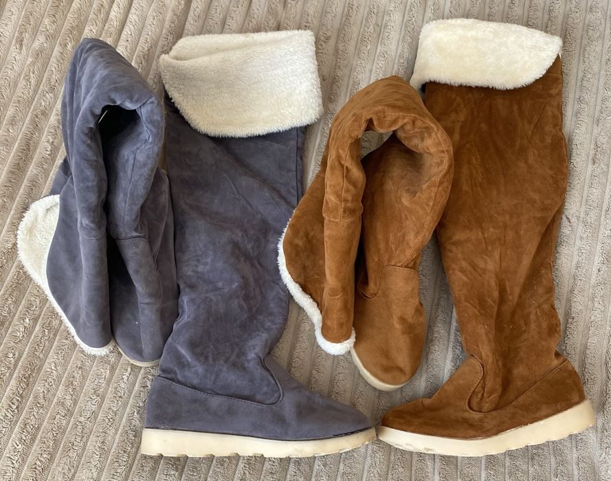 Ботфорти сірі та коричневі