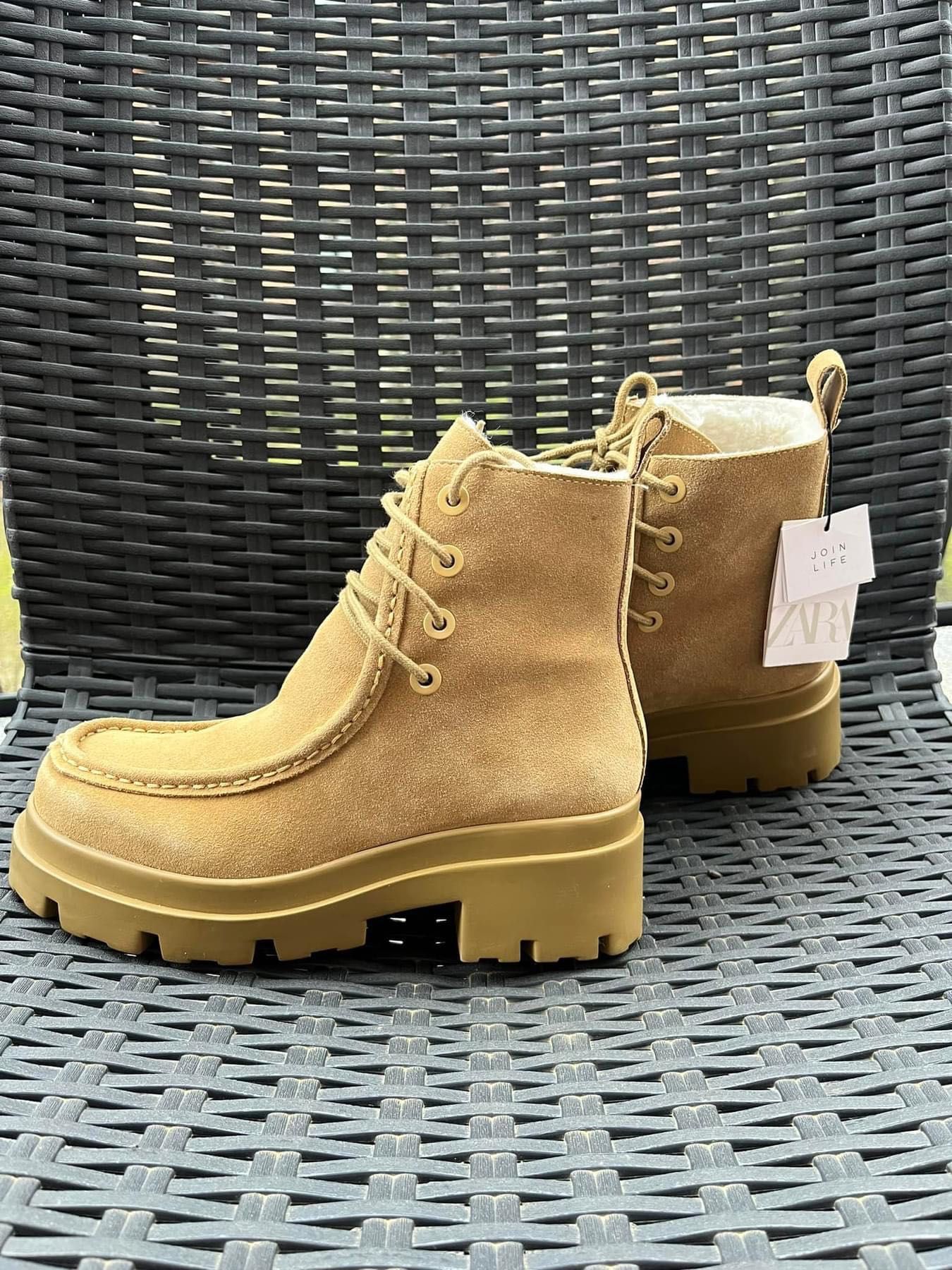 ZARA nowe ocieplane zamszowe botki buty traktory trapery beżowe 37